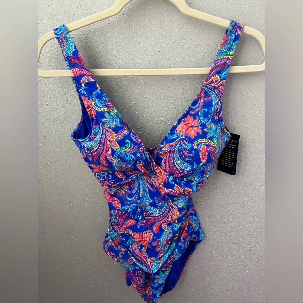 Ralph Lauren Summer Paisley Twist Over the Shoulder One Piece Size 8 New - Picture 3 of 9